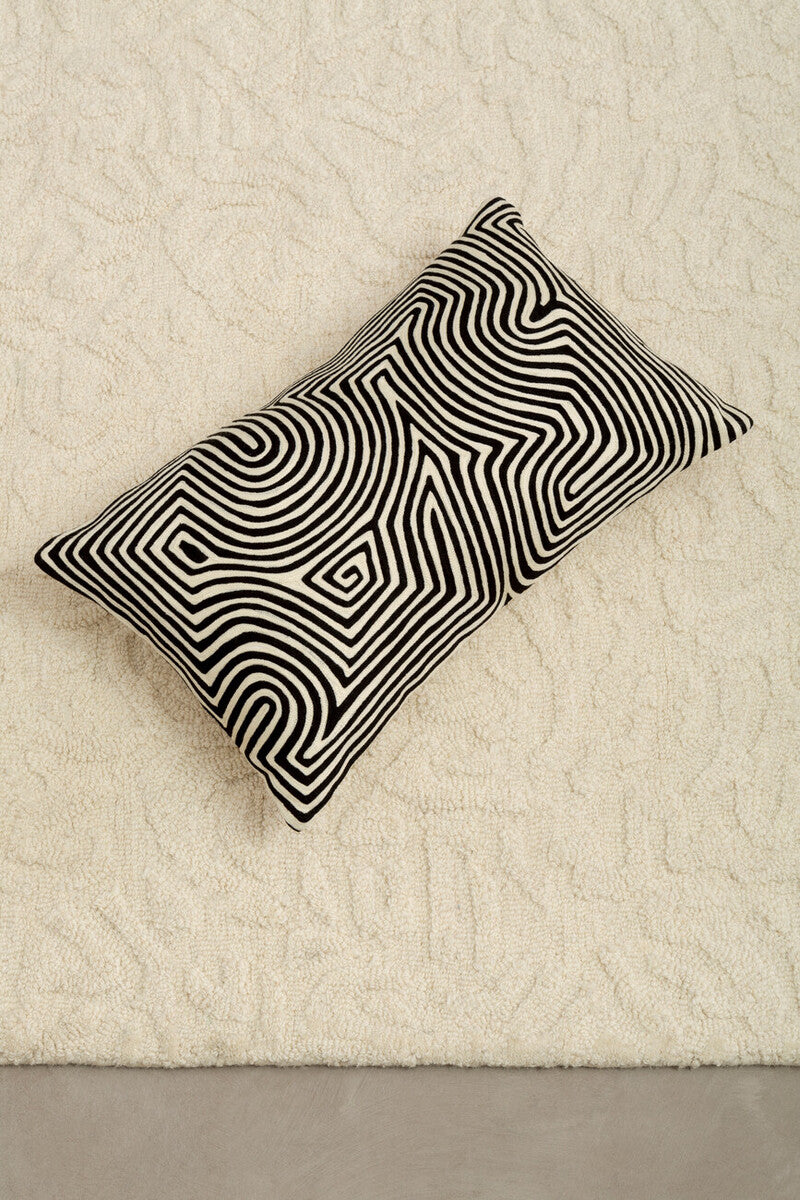 Bosie Ozella Black And White Embroidered Rectangular Cushion