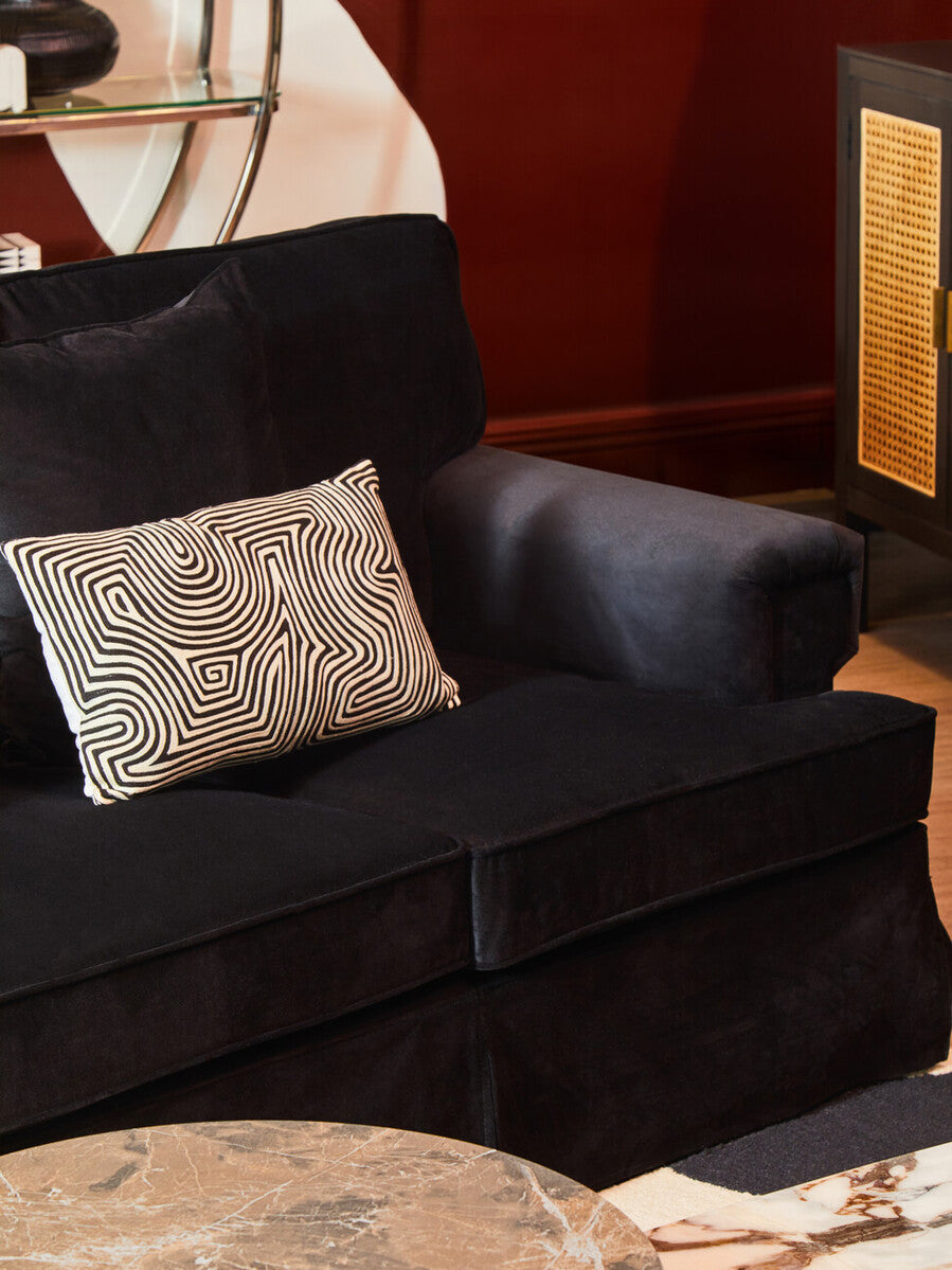 Bosie Ozella Black And White Embroidered Rectangular Cushion