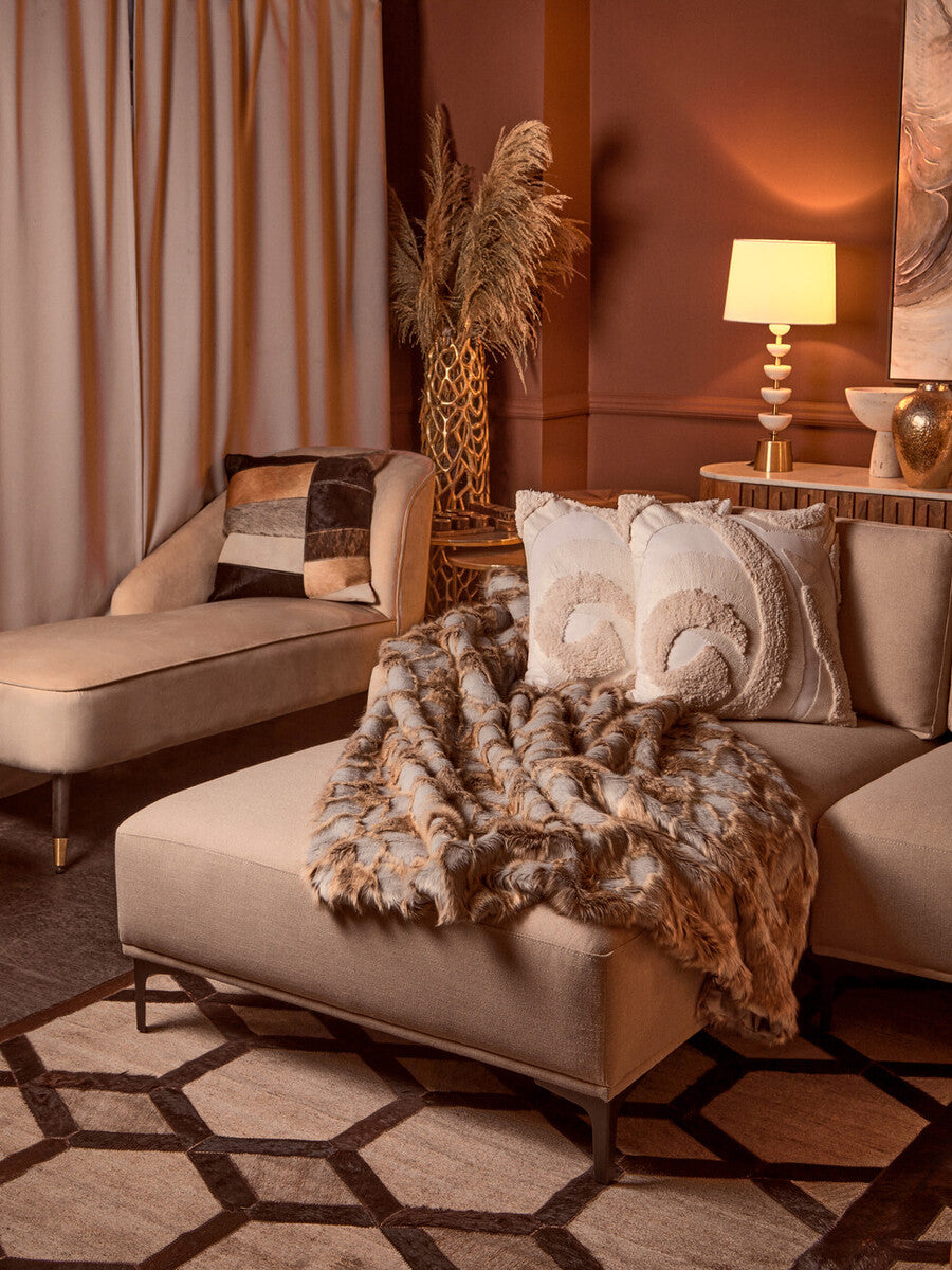 Bosie Lamina Grey And Natural Fur Throw