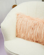 Bosie Mongolian Faux Fur Pink Rectangular Cushion