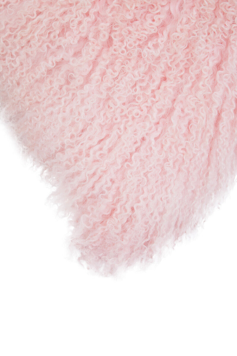 Bosie Real Mongolian Fur Pink Square Cushion