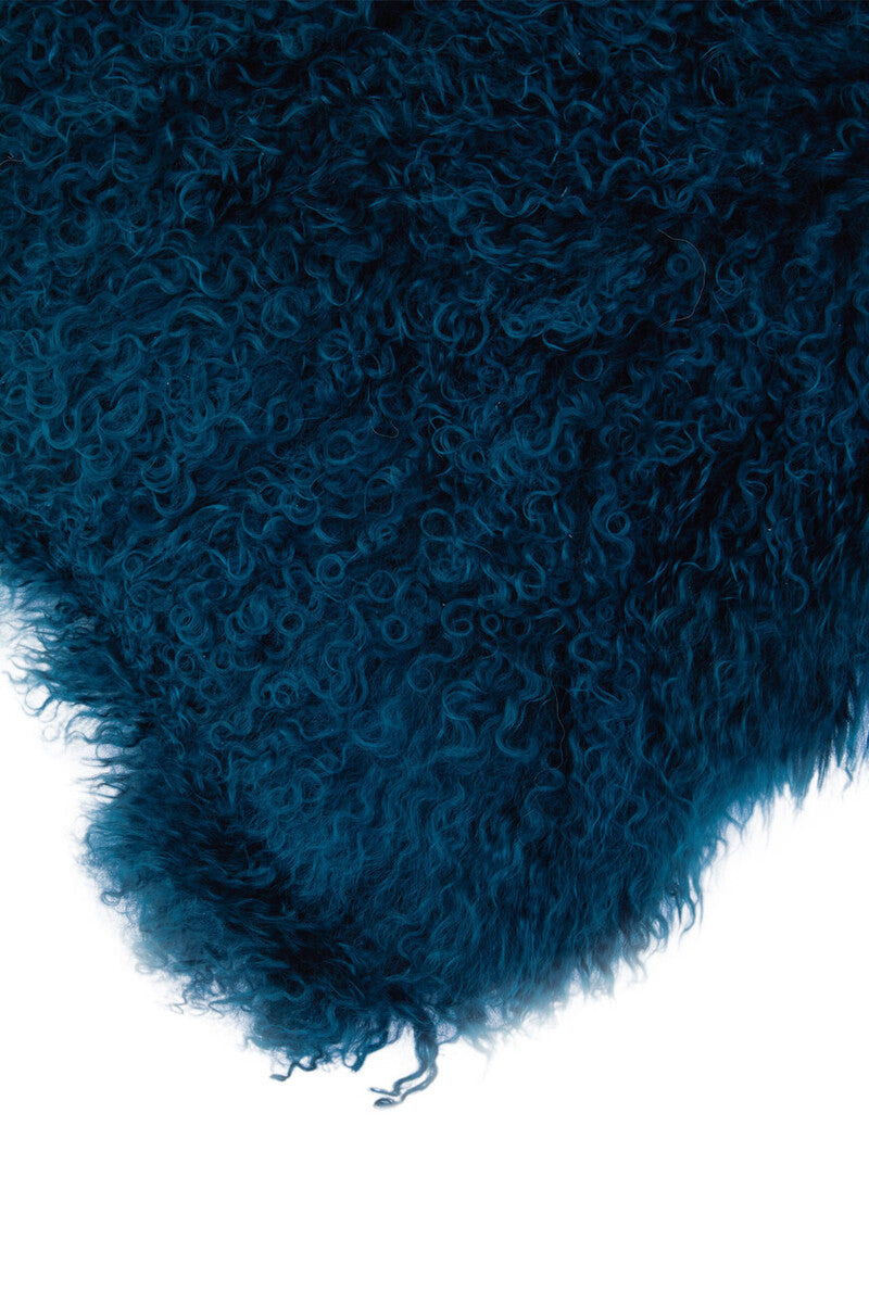 Bosie Real Mongolian Fur Teal Square Cushion