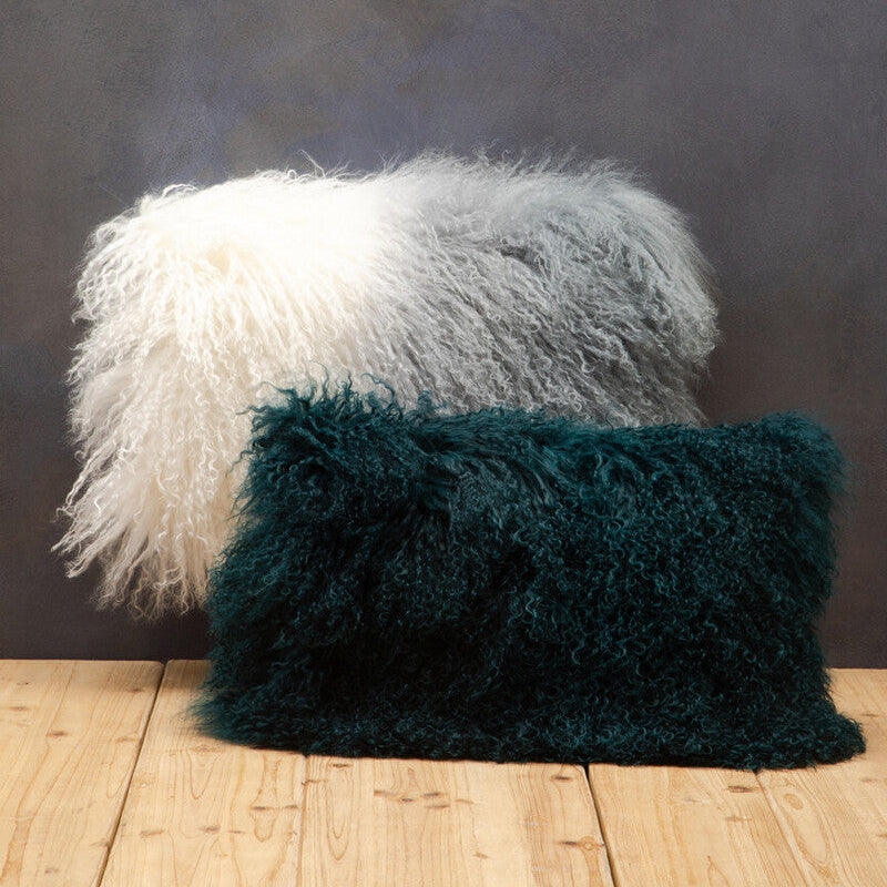 Bosie Real Mongolian Fur Teal Rectangular Cushion