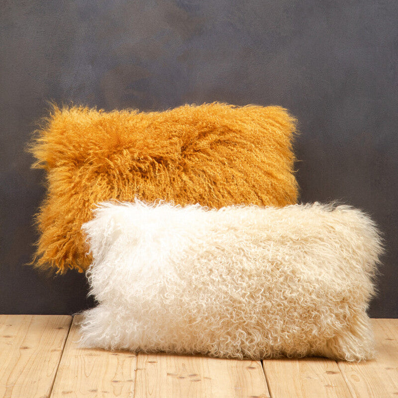 Bosie Real Mongolian Fur Ochre Rectangular Cushion