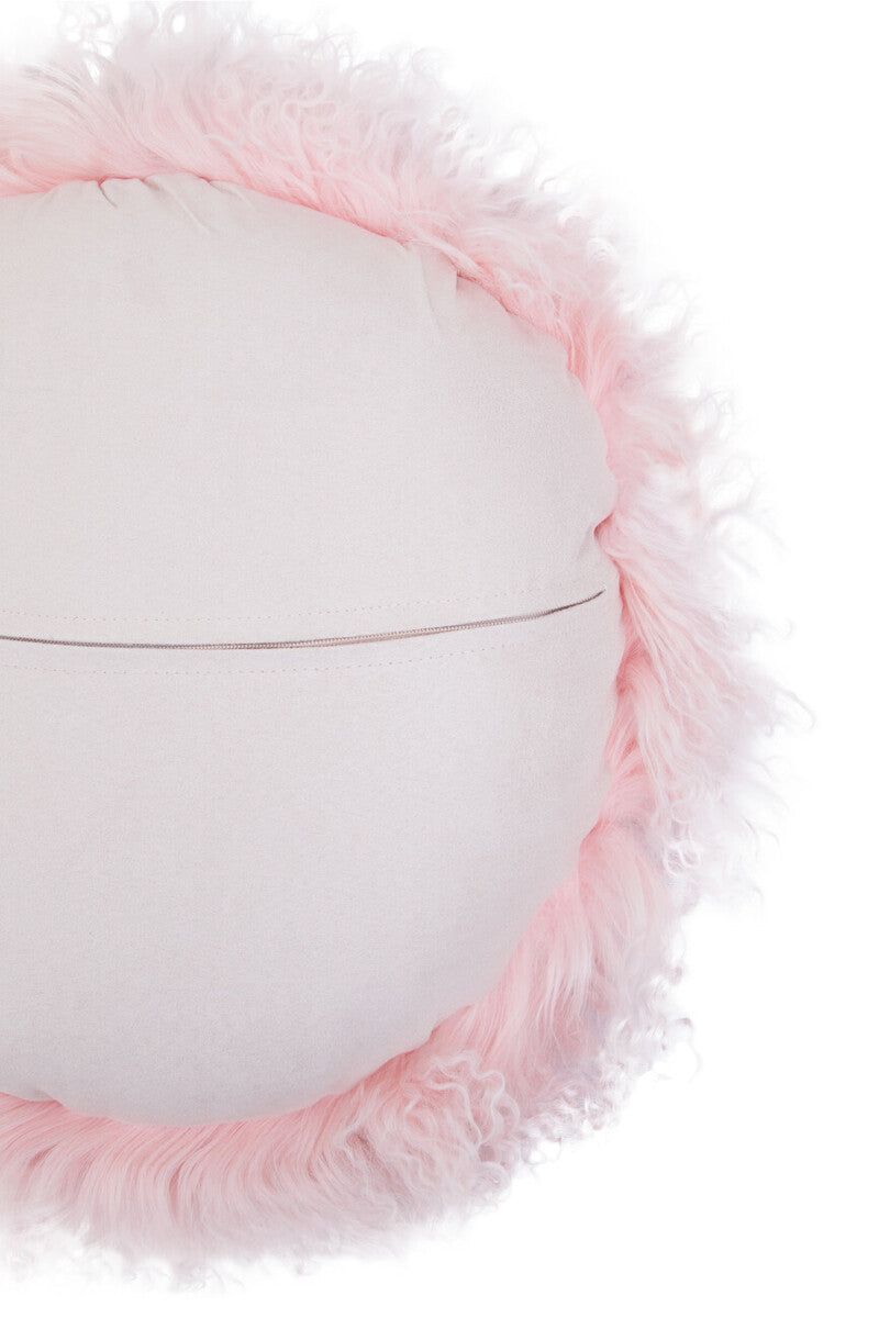 Bosie Real Mongolian Fur Pink Round Cushion