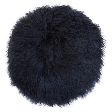 Bosie Real Mongolian Fur Black Round Cushion
