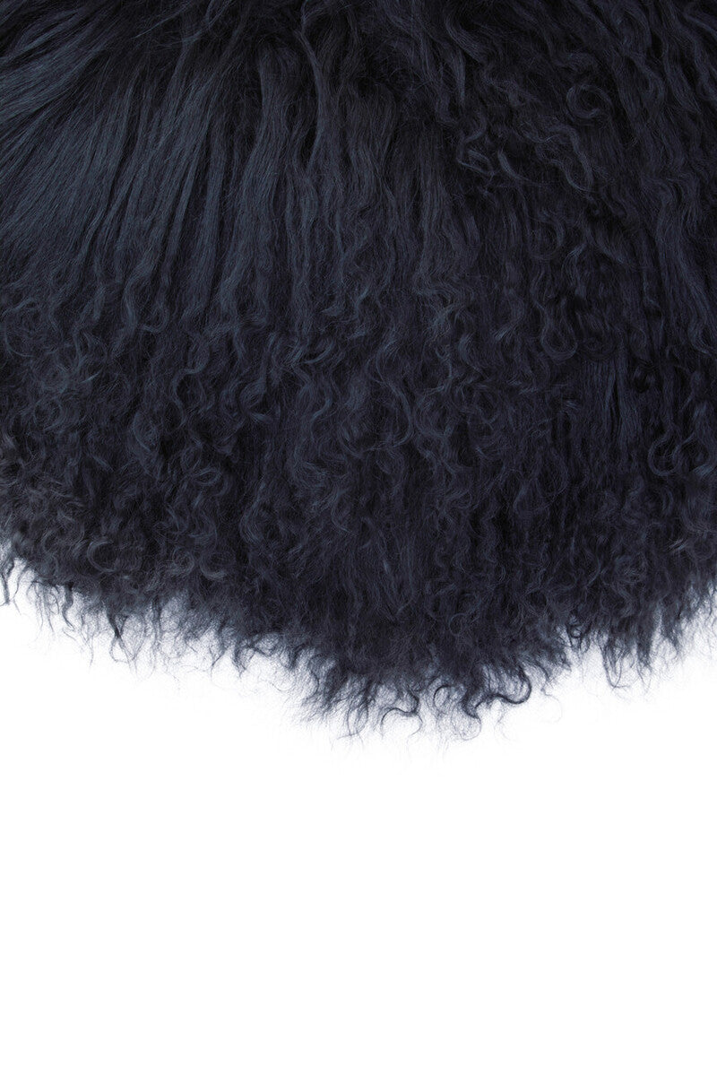 Bosie Real Mongolian Fur Black Round Cushion