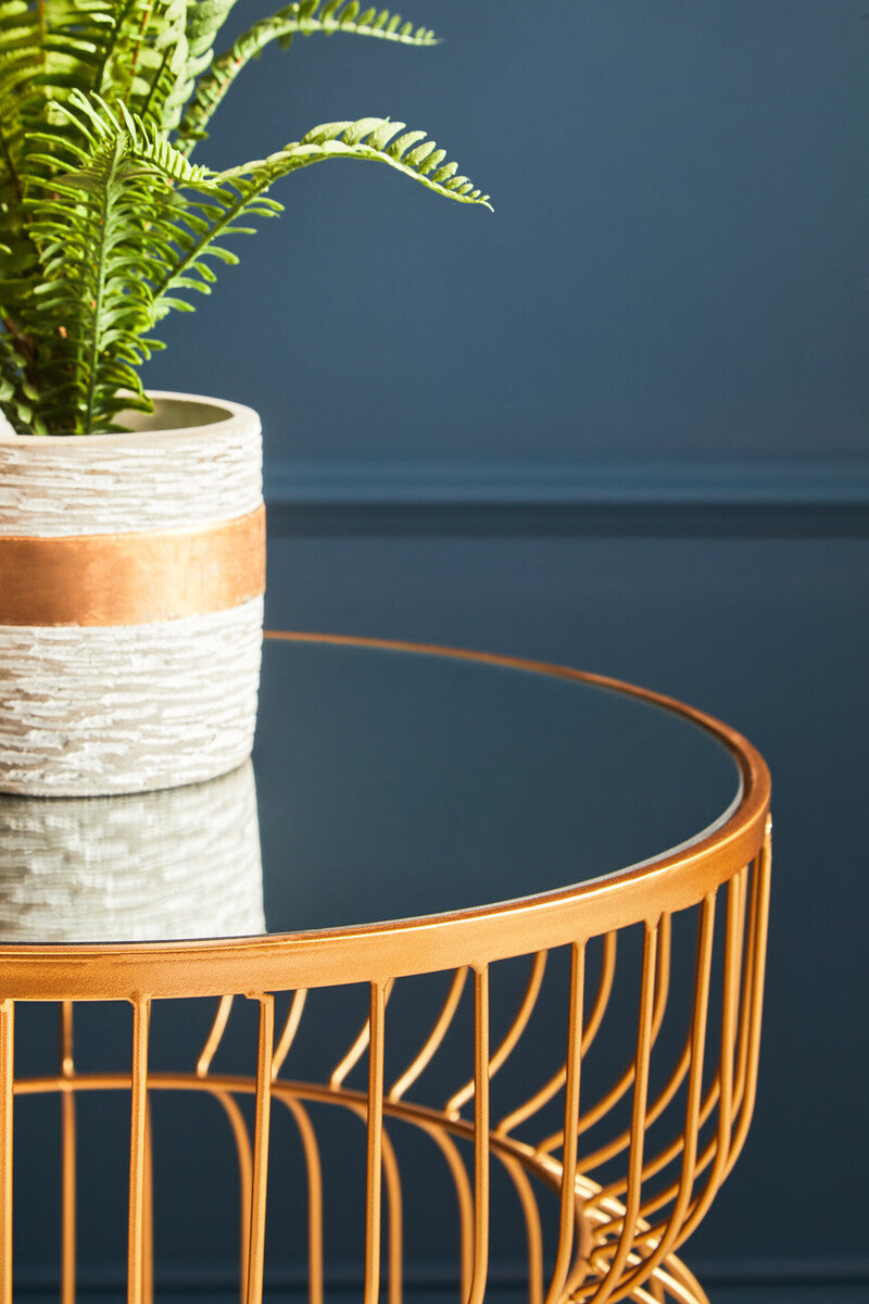 Avantis Gold Metal Wireframe Round Side Table