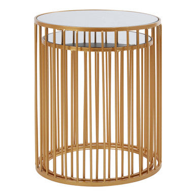 Avantis Gold and Mirror Top Set of 2 Round Side Tables