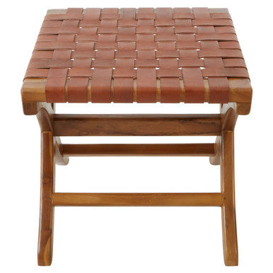 Kendari Brown Woven Leather Stool