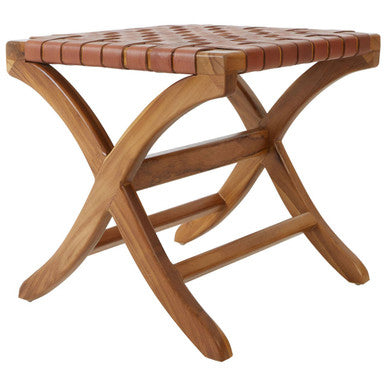 Kendari Brown Woven Leather Stool