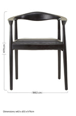 Kendari Black Leather and Teak Wood Chair