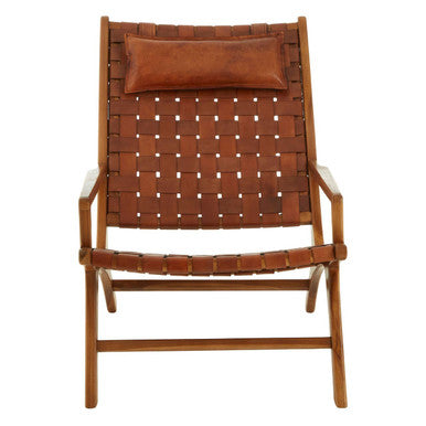 Kendari Teak Wood And Woven Leather Chair
