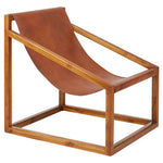 Kendari Brown Leather and Teak Wood Sling Chair