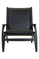 Kendari Black Leather and Teak Wood Chair with Stud Detail