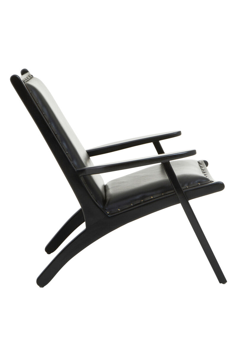 Kendari Black Leather and Teak Wood Chair with Stud Detail
