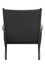 Kendari Black Leather and Teak Wood Chair with Stud Detail