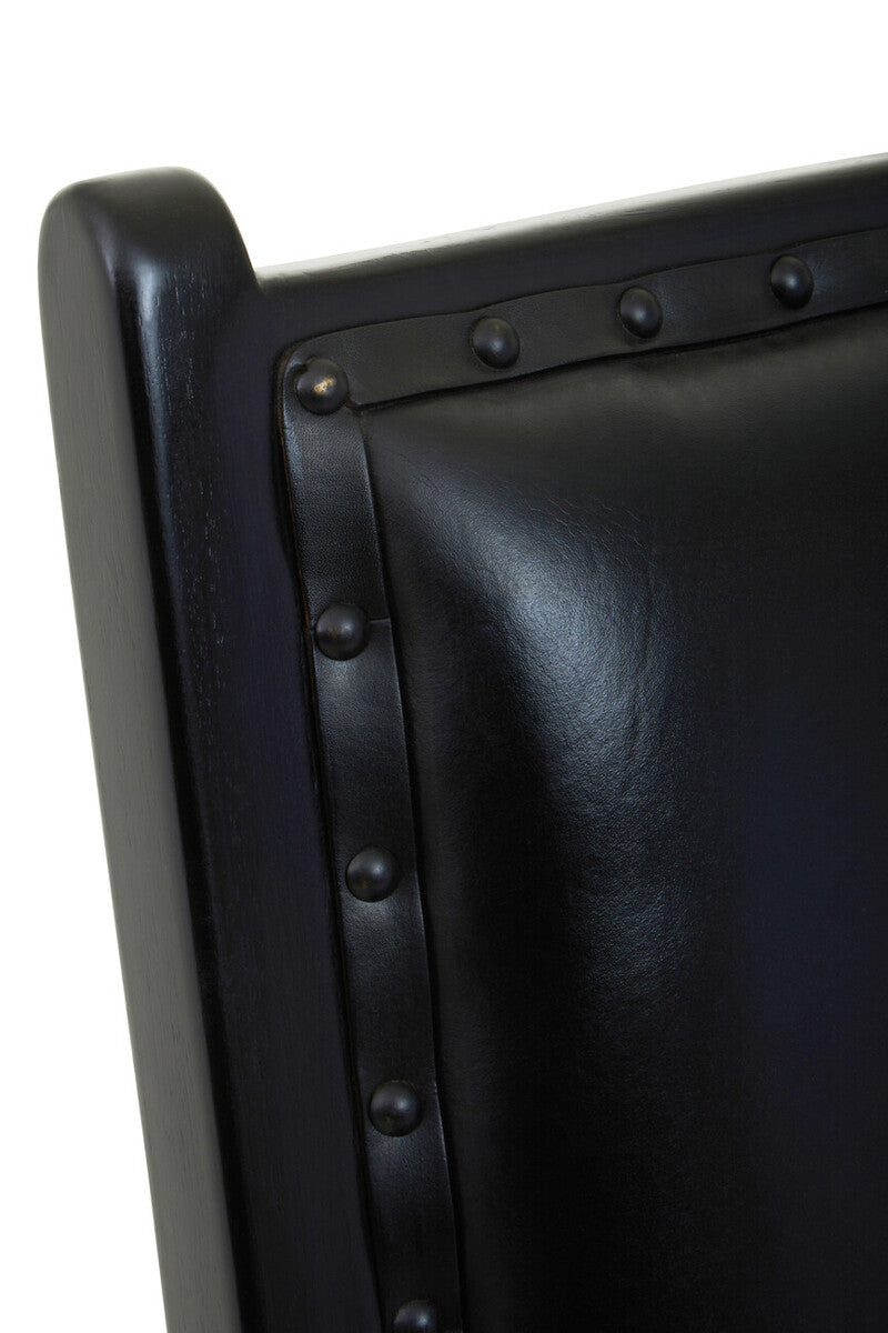 Kendari Black Leather and Teak Wood Chair with Stud Detail