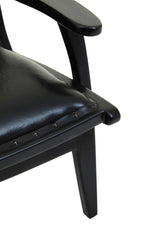 Kendari Black Leather and Teak Wood Chair with Stud Detail