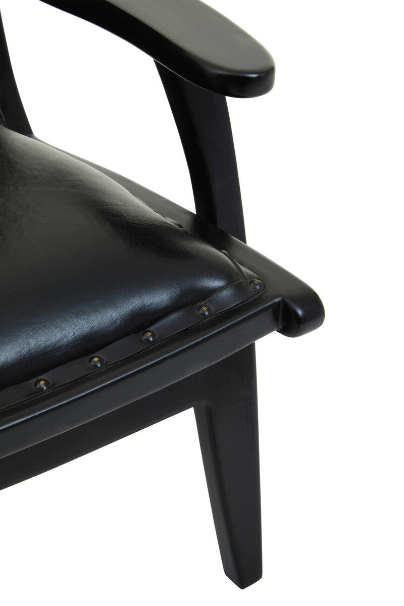 Kendari Black Leather and Teak Wood Chair with Stud Detail