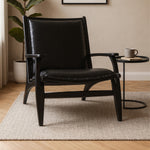 Kendari Black Leather and Teak Wood Chair with Stud Detail