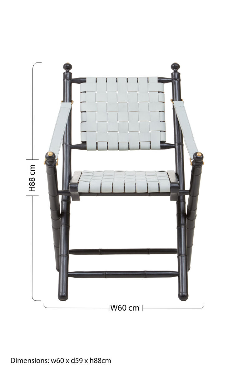Kendari White Leather And Black Teak Wood Chair
