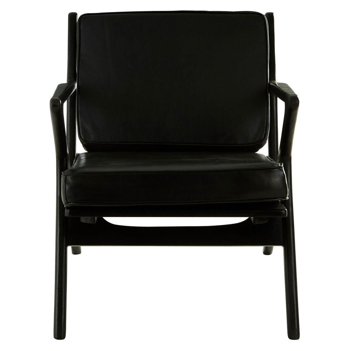 Kendari Black Leather and Teak Wood Frame Armchair