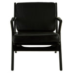 Kendari Black Leather and Teak Wood Frame Armchair