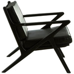 Kendari Black Leather and Teak Wood Frame Armchair