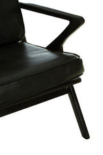 Kendari Black Leather and Teak Wood Frame Armchair