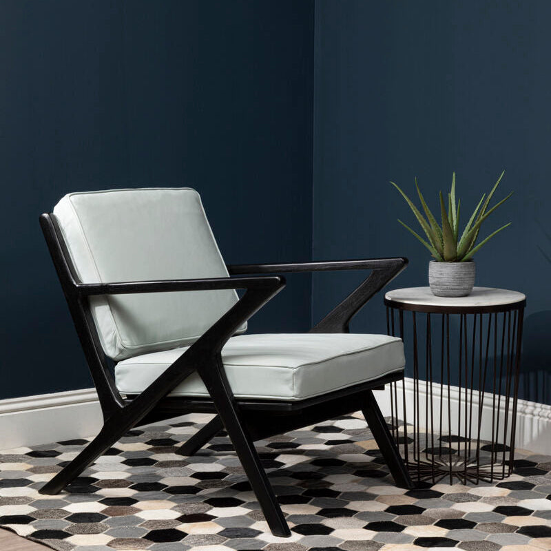Kendari Grey Leather and Black Teak Wood Armchair