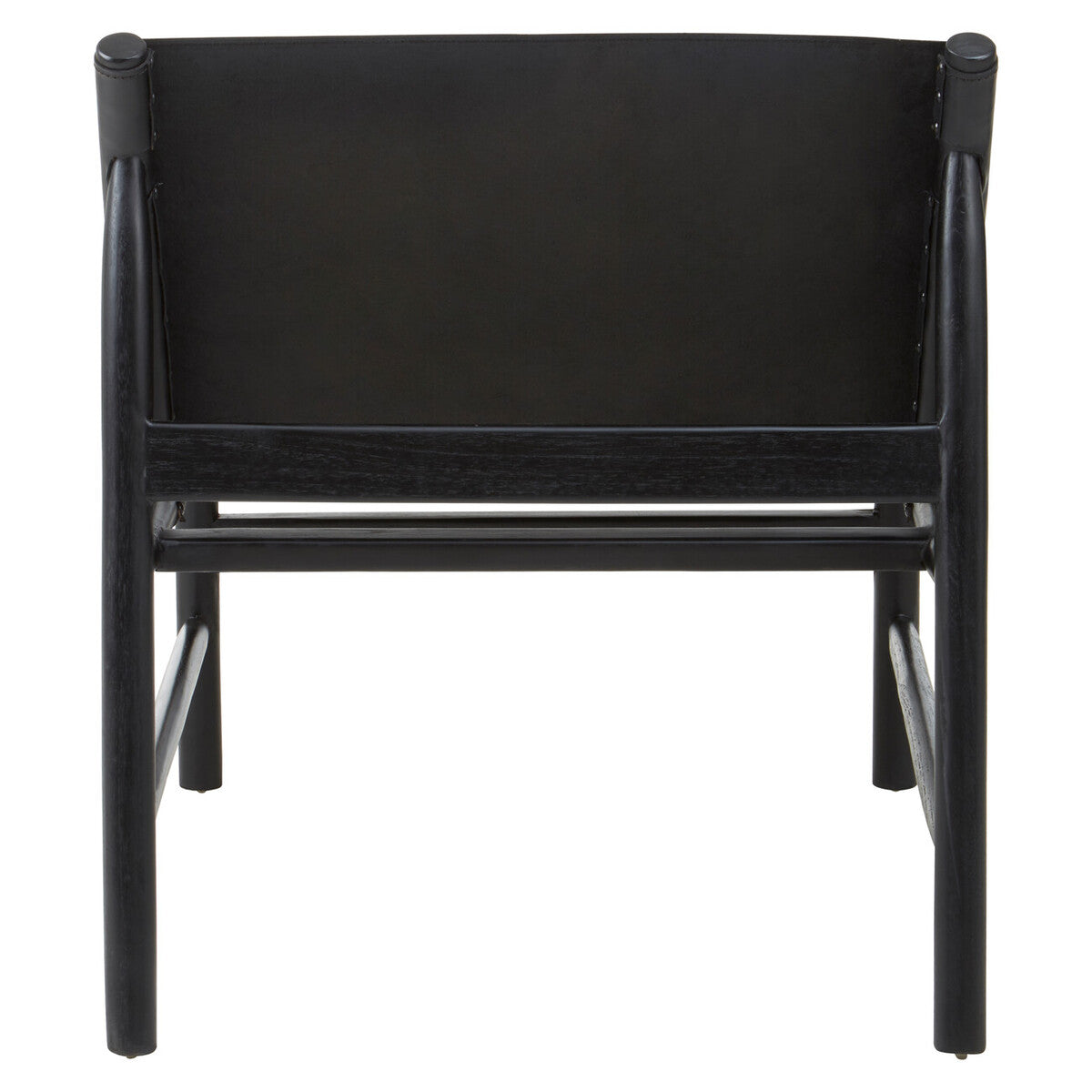 Kendari Black Leather and Teak Modern Sling Chair