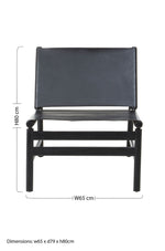 Kendari Black Leather and Teak Modern Sling Chair