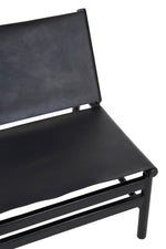 Kendari Black Leather and Teak Modern Sling Chair