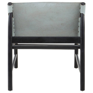Kendari Grey Leather and Black Teak Modern Sling Chair