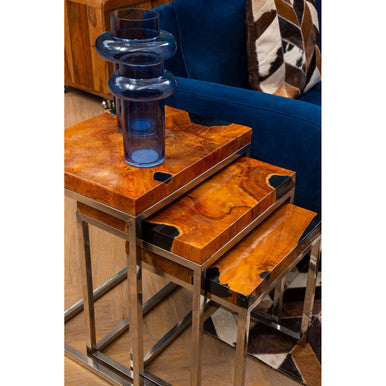 Surak Set Of 3 Teak Wood Nesting Tables