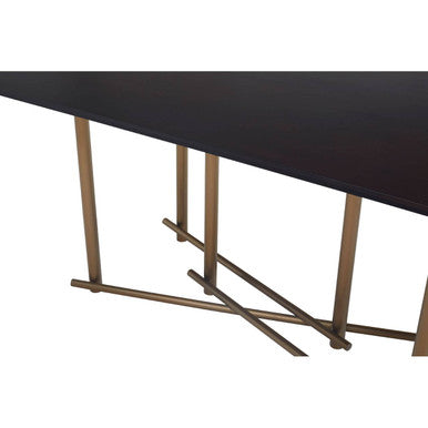 Delta Walnut Veneer Dining Table with Brushed Brass Legs