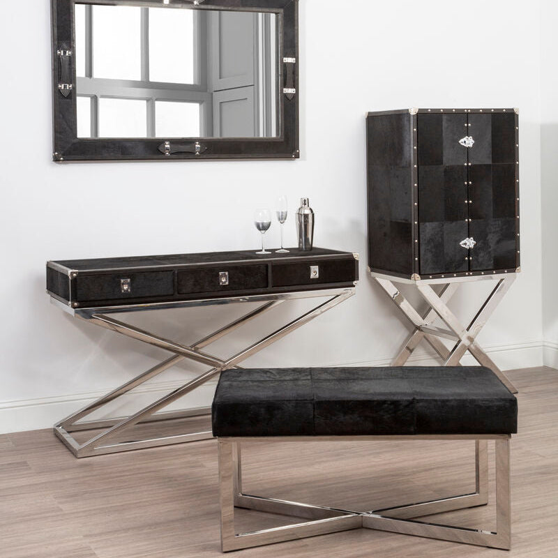 Kensington Townhouse Black Hair On Leather Leather Bench