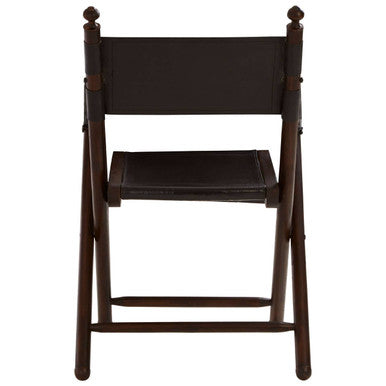 Inca Black Leather and Teak Wood Folding Chair
