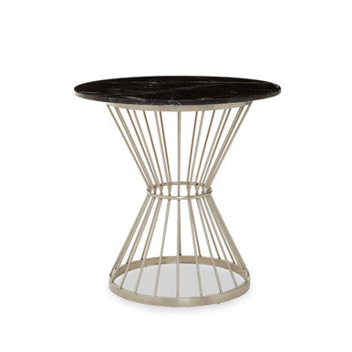 Anzio Hourglass Dining Table with Black Marble and Silver Base