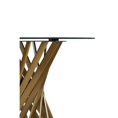 Anzio Black Glass And Gold Hourglass Base Dining Table