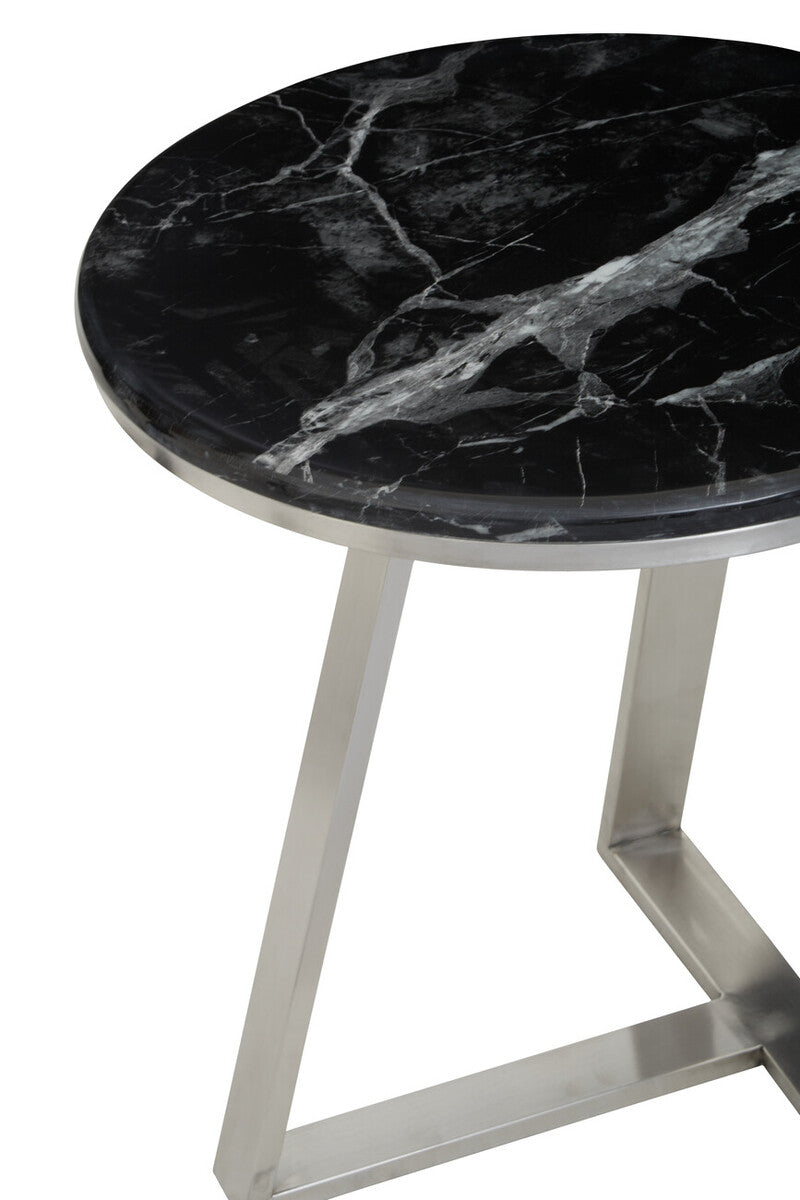 Alvaro Round Side Table With Black Marble Top