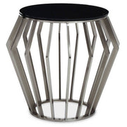 Ackley Silver Round Side Table with Black Glass