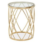 Ackley Gold Round Side Table with Clear Glass