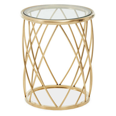 Ackley Gold Round Side Table with Clear Glass