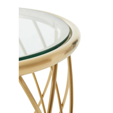 Ackley Gold Round Side Table with Clear Glass