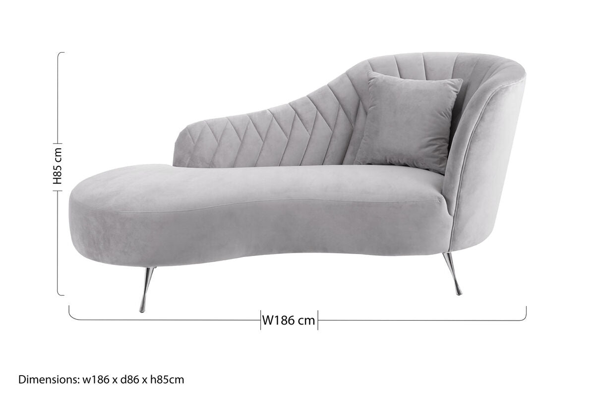 Rene Grey Velvet Right Hand Chaise Longue