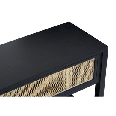 Corso Black Console Table with Rattan Drawers