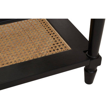 Corso Black Coffee Table with Rattan Shelf