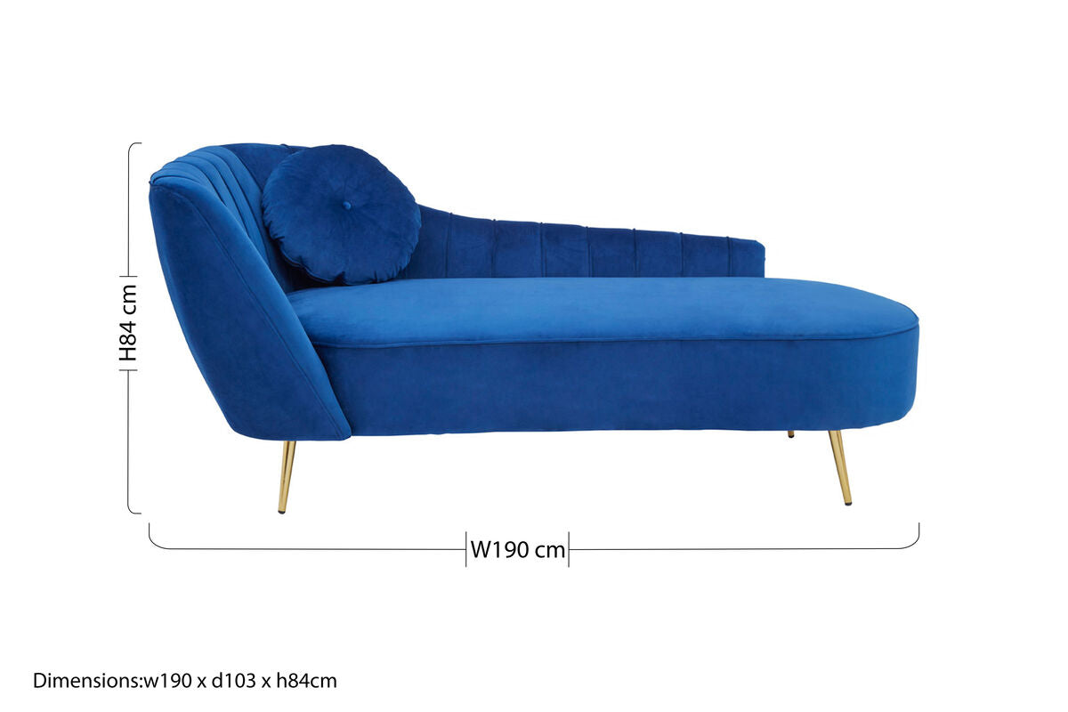 Felizia Midnight Blue Velvet Left Arm Chaise Longue